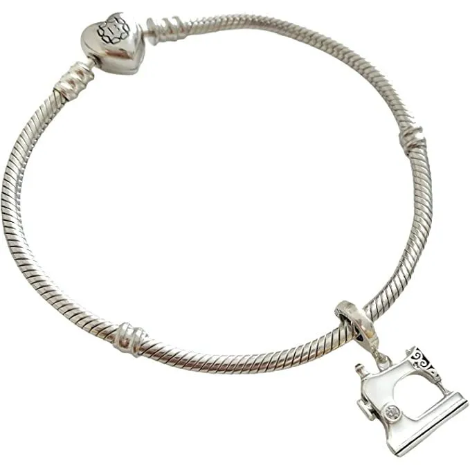 White Sewing Machine Tailor Silver Dangle Pendant
