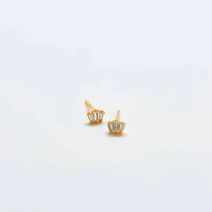 White Trio Baguette Gold Studs