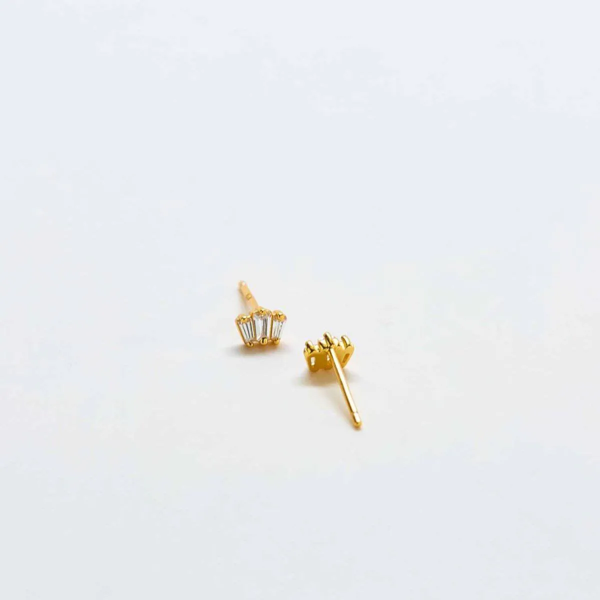 White Trio Baguette Gold Studs
