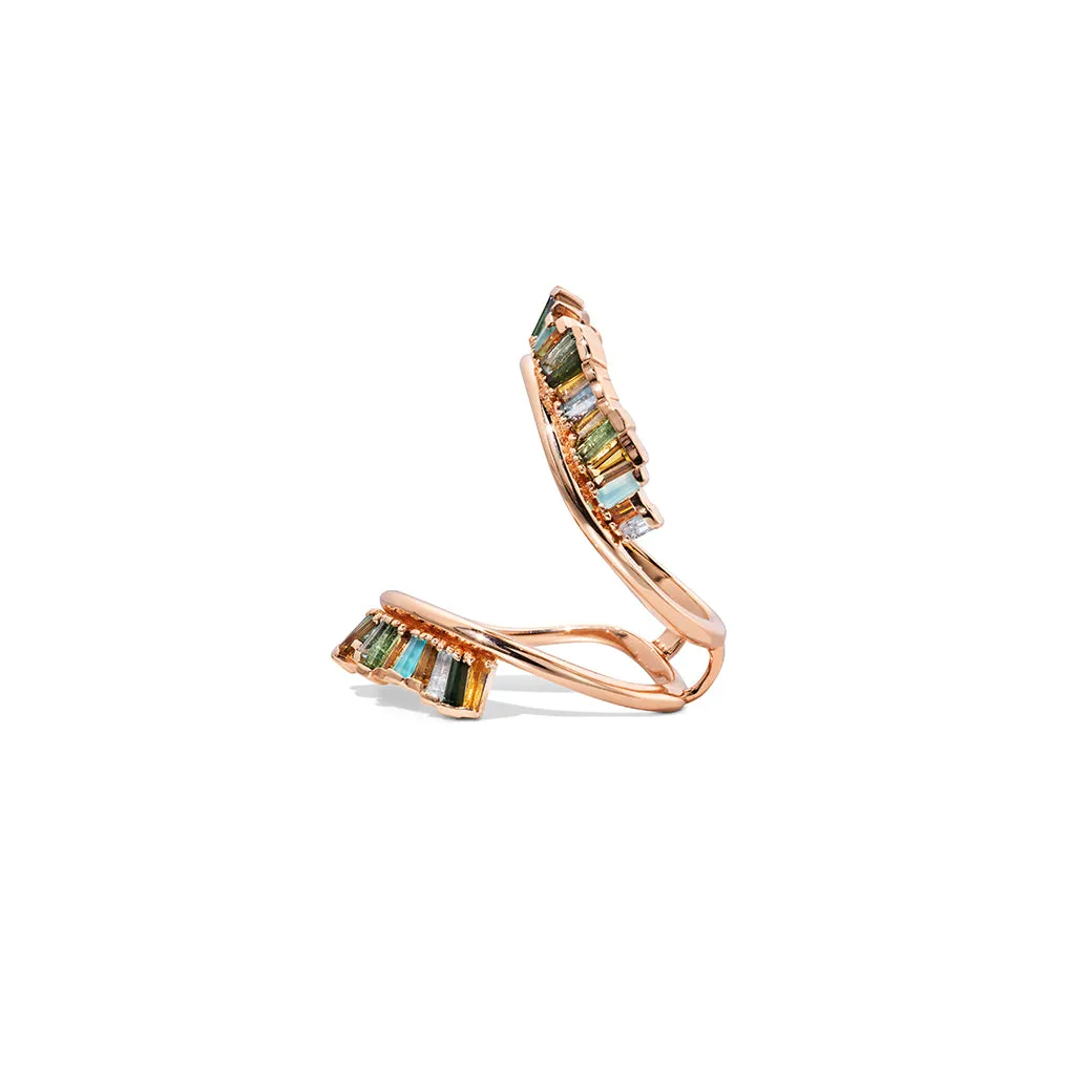 Wing Guard Ring - Green Tourmaline, Golden Tourmaline, Aquamarine