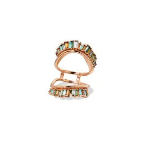 Wing Guard Ring - Green Tourmaline, Golden Tourmaline, Aquamarine