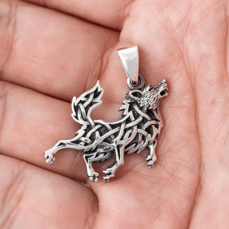 Wolf with Knotwork Amulet 925 STERLING SILVER PENDANT