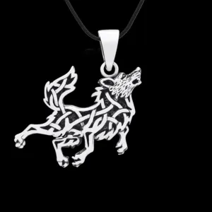 Wolf with Knotwork Amulet 925 STERLING SILVER PENDANT