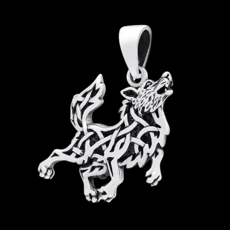 Wolf with Knotwork Amulet 925 STERLING SILVER PENDANT