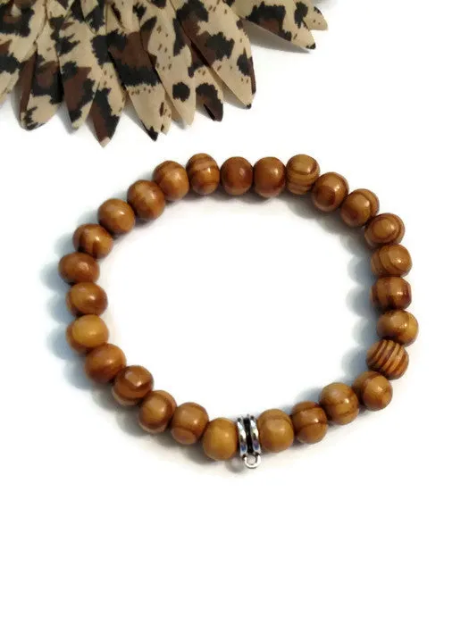 Wood Bead Stretch Bracelet With Hanger - 5 Pack