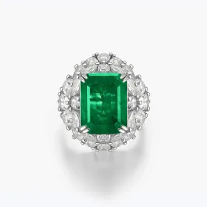 Woodwork Green Emerald Halo Ring