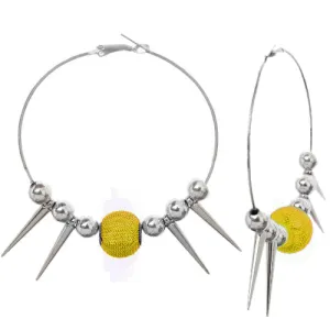 Yellow Mesh Spike Bead Hoop Earrings