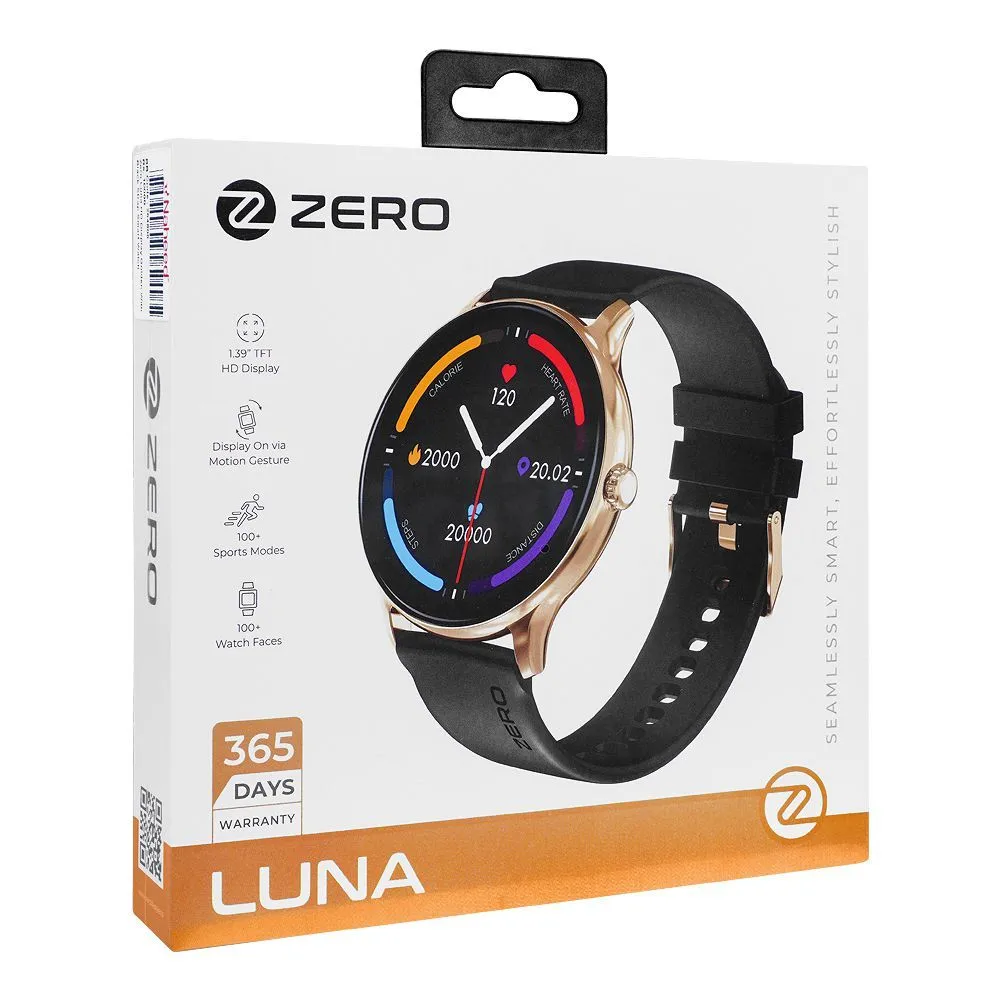 Zero Luna HD Display Golden With Black Strap Smart Watch