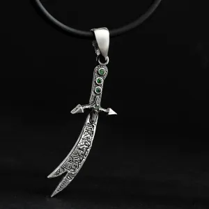 Zulfiqar Wisdom Necklace Solid Silver Arabic Engraved Men's Pendant Imam Ali Sword